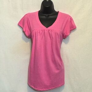 A-88‎ Hue Pink Stripe Short Sleeve Pullover Blouse Size S